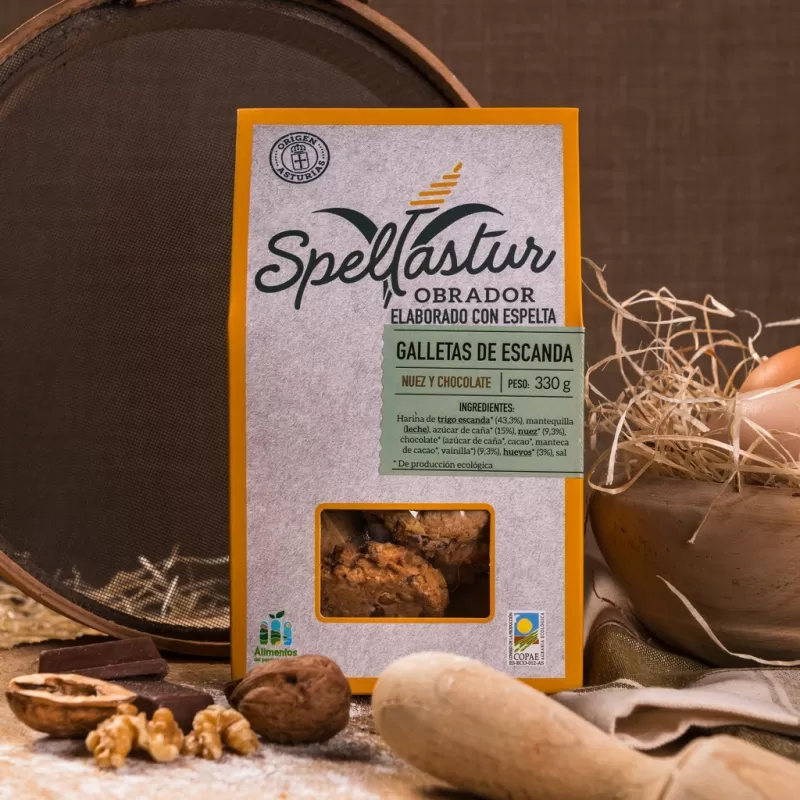 ECOLOGICAL SPELT BISCUITS WITH WALNUTS AND CHOCOLATE